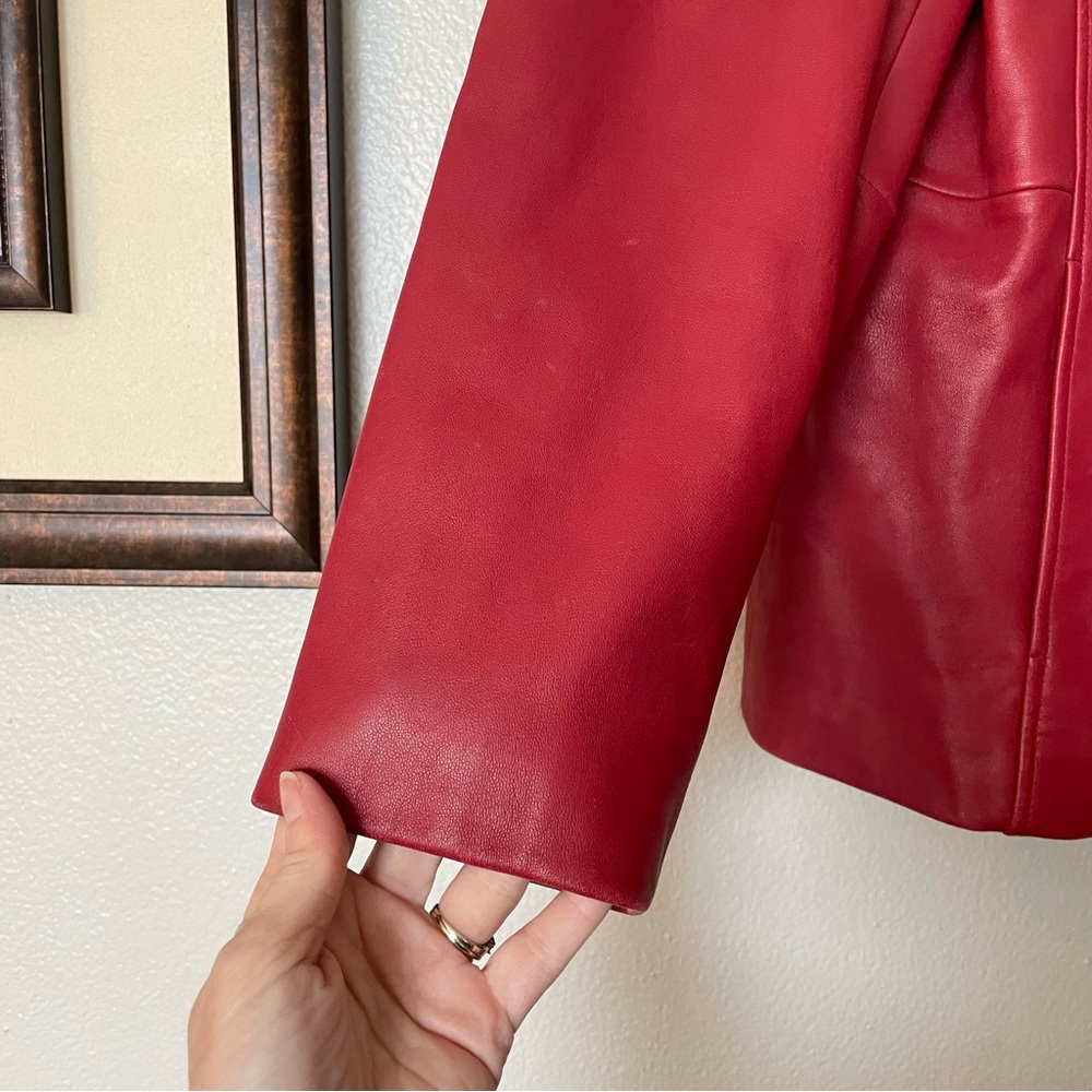 Liz Claiborne Red Leather Jacket Size Medium - Picture 7 of 13